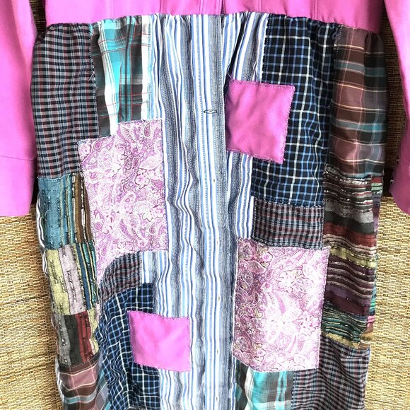 Boho Patchwork Duster Dress, S-M: Upcycled Pink Bohemian Layering Outerwear - Picture 7 of 12